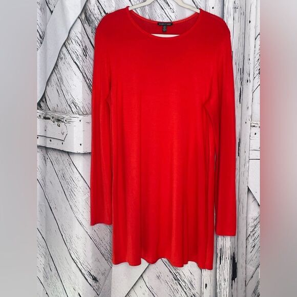 Eileen Fisher Long Sleeve Tunic Side Slits Red M - Picture 2 of 6
